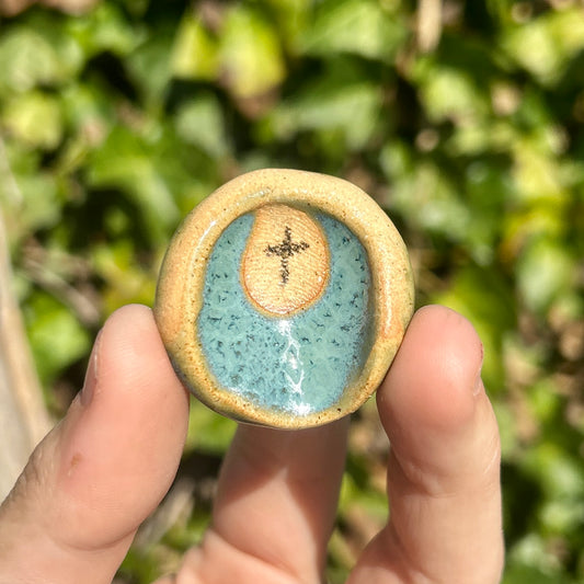 Clay Worry Stone, Teal Thumbprint, Christian Gift