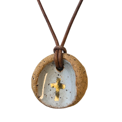 Golden Cross Prayer Thumbprint Necklace